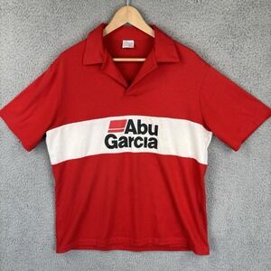 Vintage Abu Garcia Fishing Shirt Mens XL Red White Polo Bass Tournament Made USA